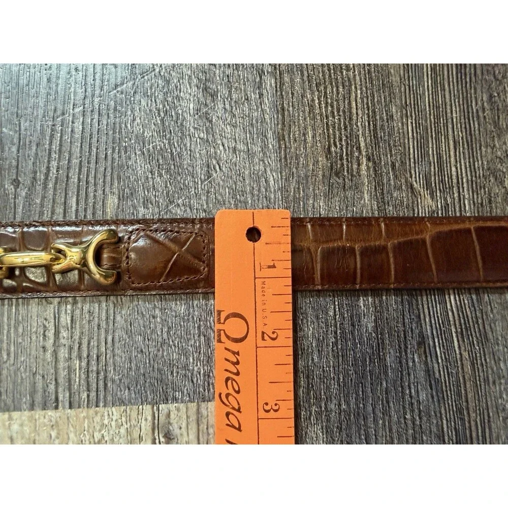 Genuine Leather Croc Embossed Belt Brown Gold Snaffle Bit Equestrian Horsebit L